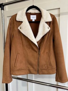 Old Navy Tan Faux-Suede Teddy Jacket with Cream Sherpa Collar